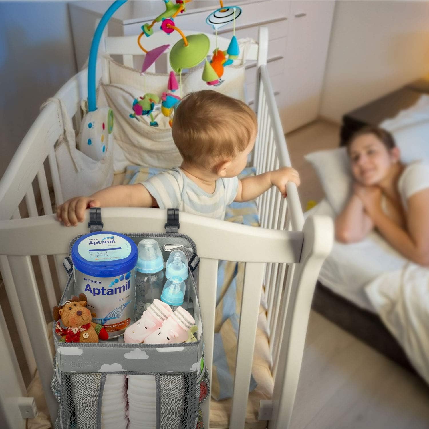 Magicfly Hanging Diaper Caddy Organizer, Diaper Stacker for Changing Table, Crib Organizer Hanging, Changing Table Diaper Organizer for Boys and Girls, Large Capacity Nursery Organization