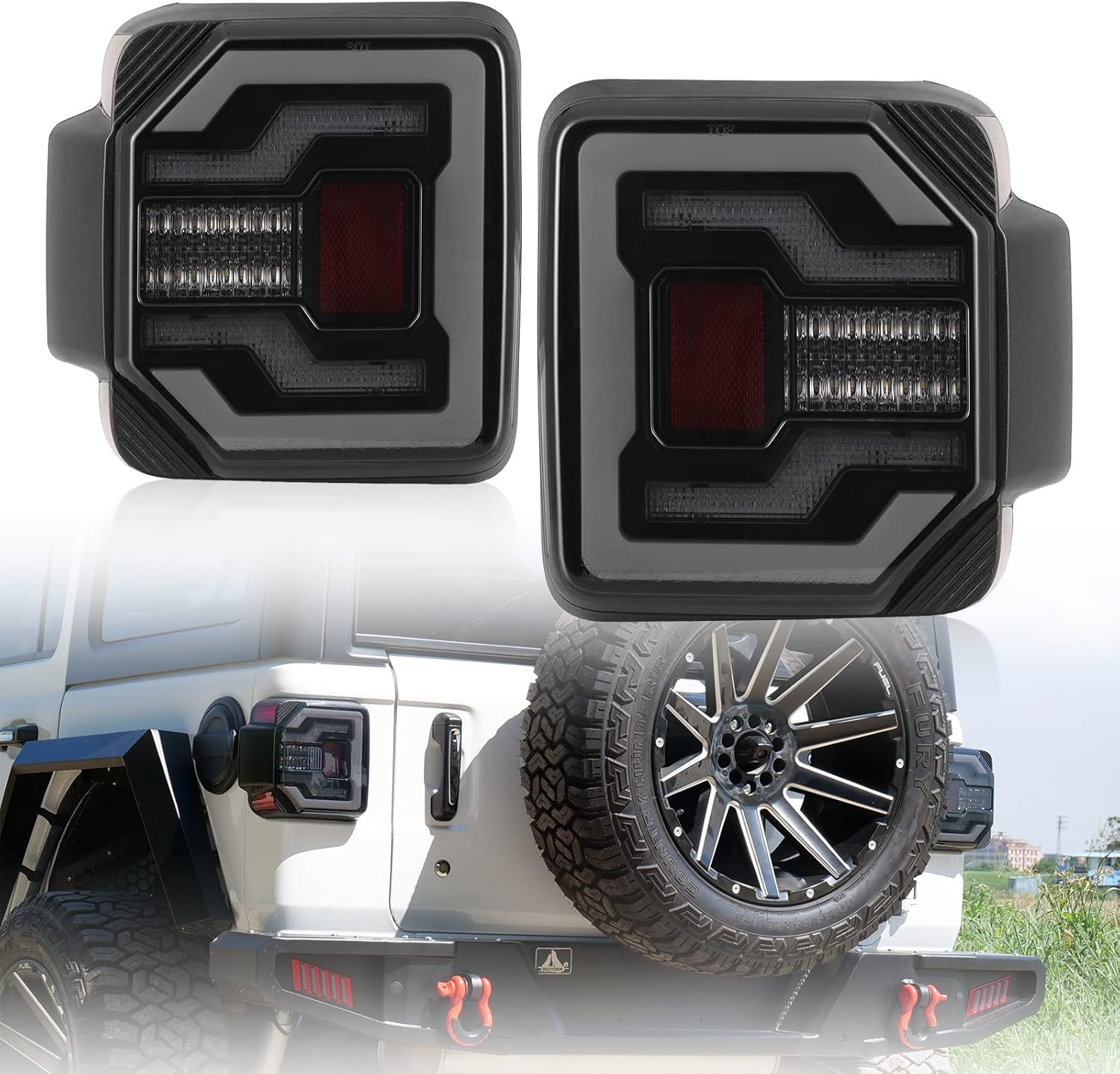 LED Tail Lights Fit for Jeep Wrangler JL 2018 2019 2020 2021 2022 2024, Sequential Turn Signal Design, 2018-2024 Jeep Wrangler JL LED Taillight Assembly - 1 Pair (Smoked Lens)