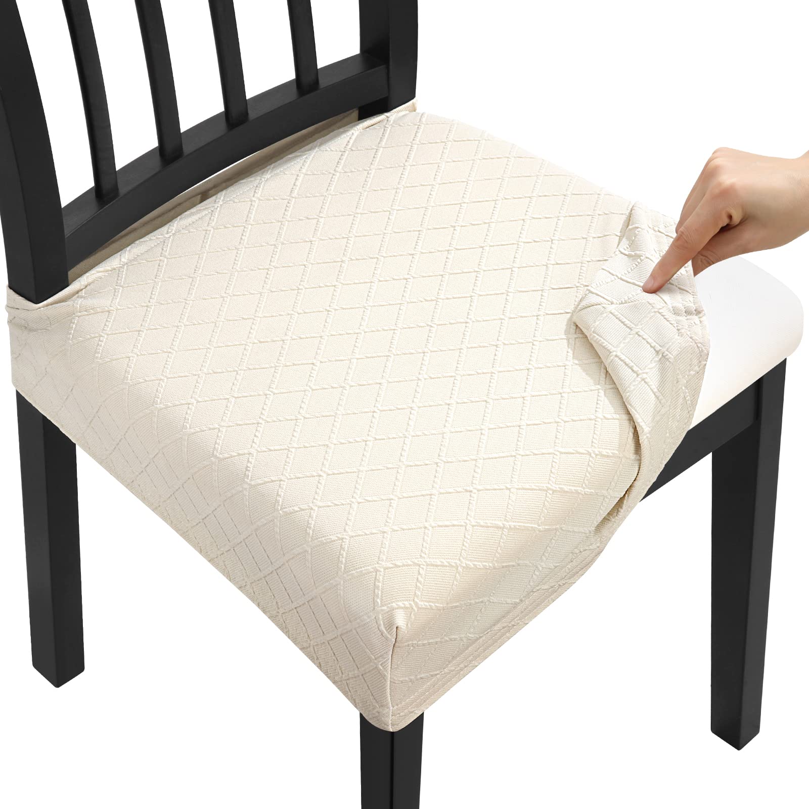 Fuloon Slip-On_beige Dining Room Chair Covers Slipcovers Set Of 6 Stretch Removable Washable Dining Chair Protector Decoration Cover Seat Slipcover For Hotel,Ceremony,Banquet,Kitchen,Restaurant,Home