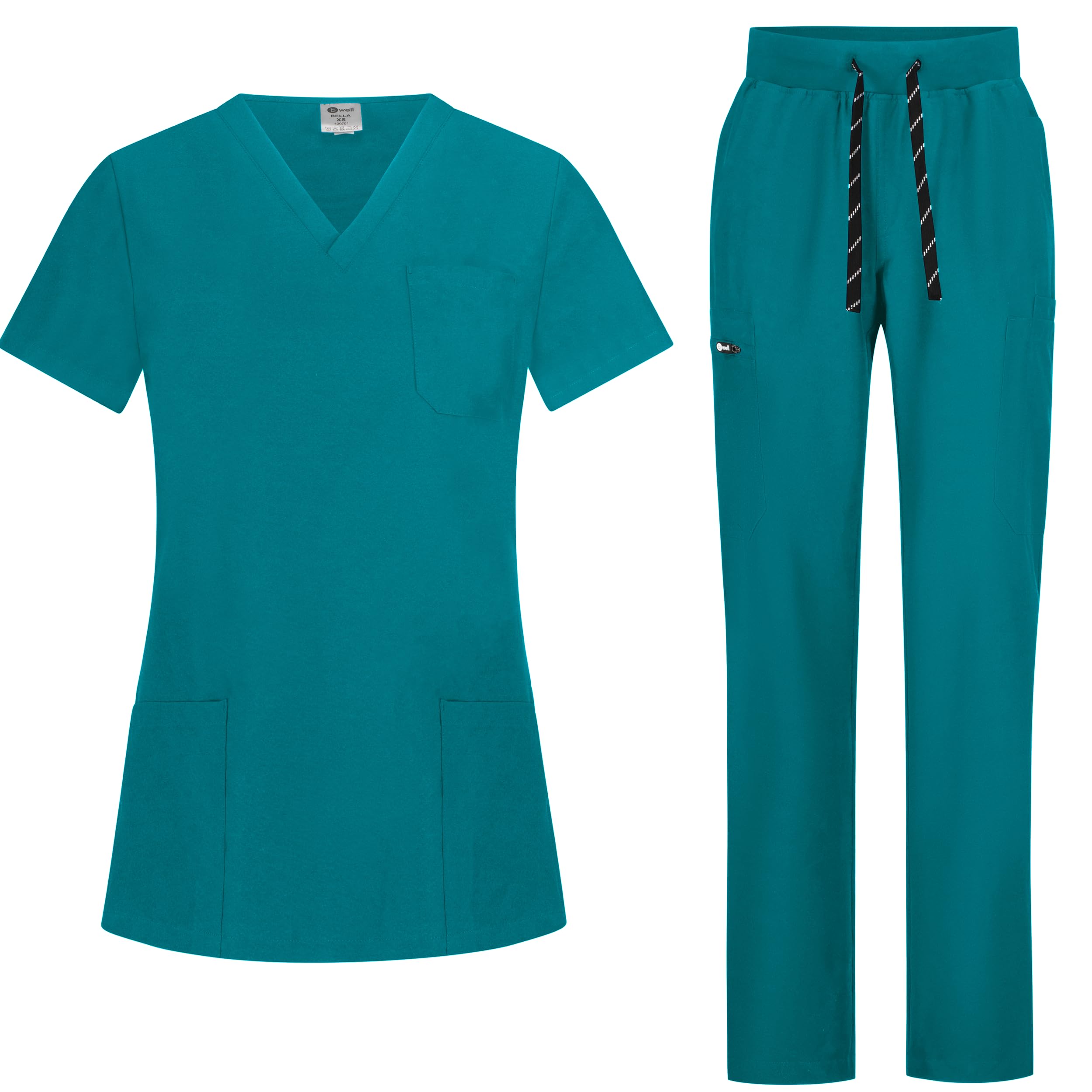 B-wellBella Women’s Elastic Healthcare Uniform, Set with Tunic and Trousers, Medical Scrubs with Spandex