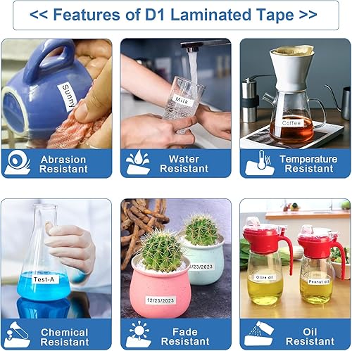 Miniatura 5 de Paquete de 6 cintas de repuesto para rotuladoras Dymo D1 A45013 45013 S0720530, negro sobre blanco, para DYMO LabelManager 160 420P 210D 280 360D