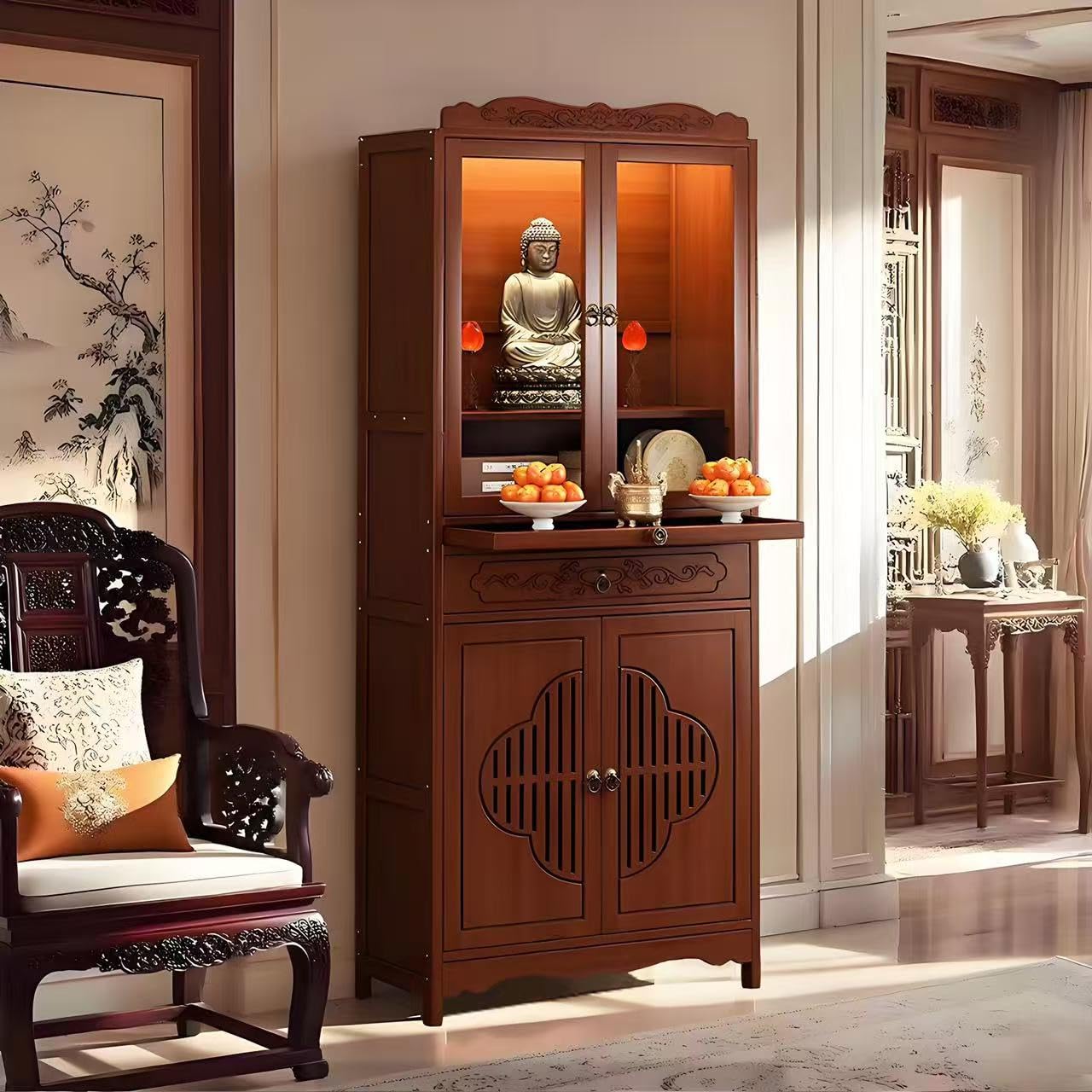 NHPJFDC Buddhist Altar Cabinet with Storage,Altar Table for Home,Chinese Buddhist Prayer Altar Cabinet,Personal Shrine Altar Table with Drawers (26.8inch)
