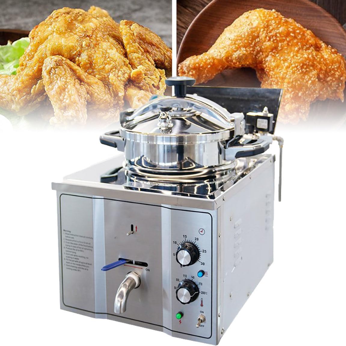 Commercial Electric Fryer, 16L 3000W Stainless Steel Pressure Fried Chicken Pot, with 50-200℃ Adjustment, 30 Minutes Timer, Fried Chicken Stove for French Fries