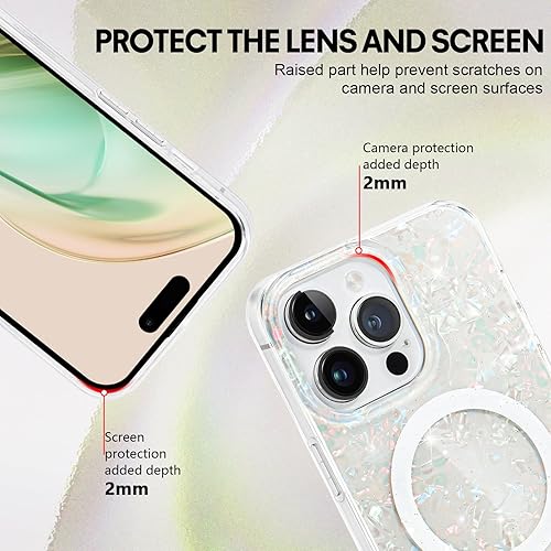 Miniatura 3 de DiyGody Funda magnética para iPhone 15 Pro Max de 6.7 pulgadas compatible con MagSafe, brillante con diseño de concha de perla para mujeres y niñas,