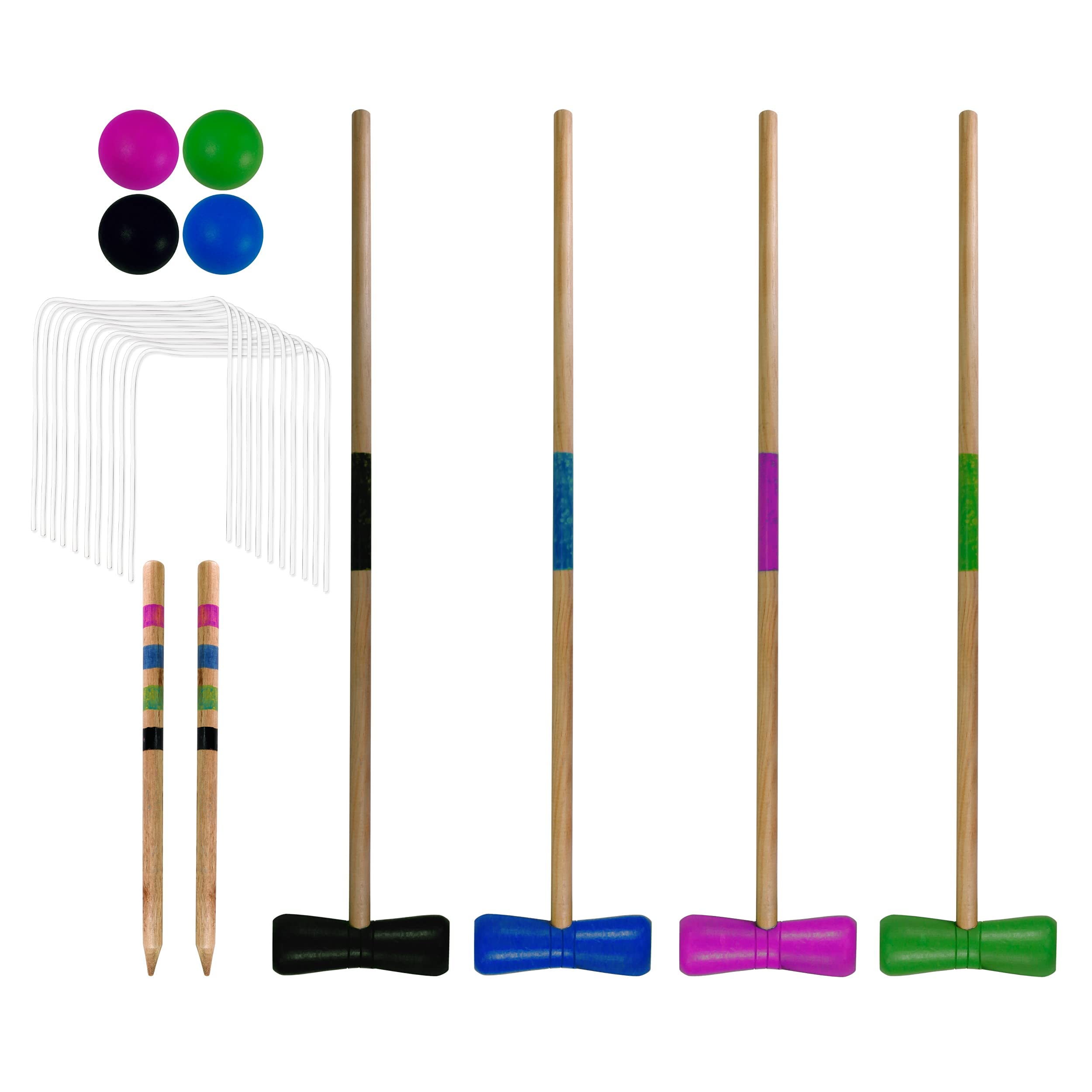 NAIZY Set di Krocket per Bambini e Adulti in Legno per 4 Giocatori con Pioli, Tappetini da Battuta, Cancelli e Palline, Gioco da Giardino Tradizionale