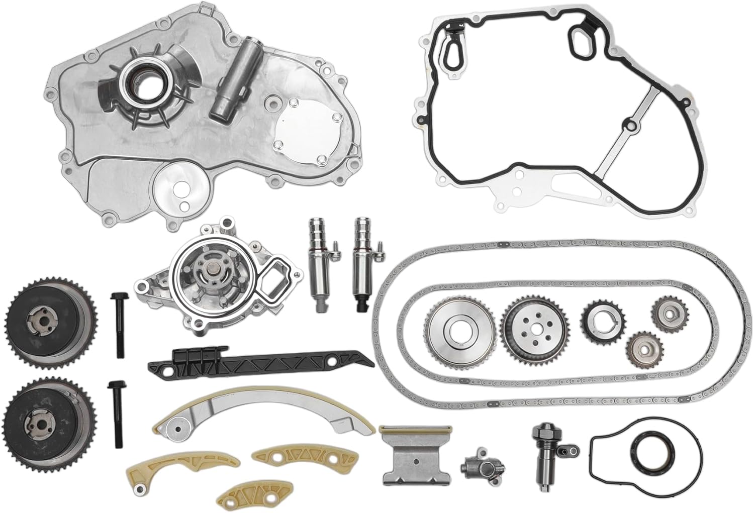 1Set Timing Chain Gasket Kit for Buick Regal 2012-2017 Long-lasting Sealing Metal Silver Tone Water Pump Oil Pump Tensioner Seal Balance Shaft
