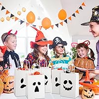 Vista 5 de Honoson 24 bolsas de regalo de Halloween de fantasma, bolsas de papel de regalo de Halloween con asas para suministros de fiesta de dulces