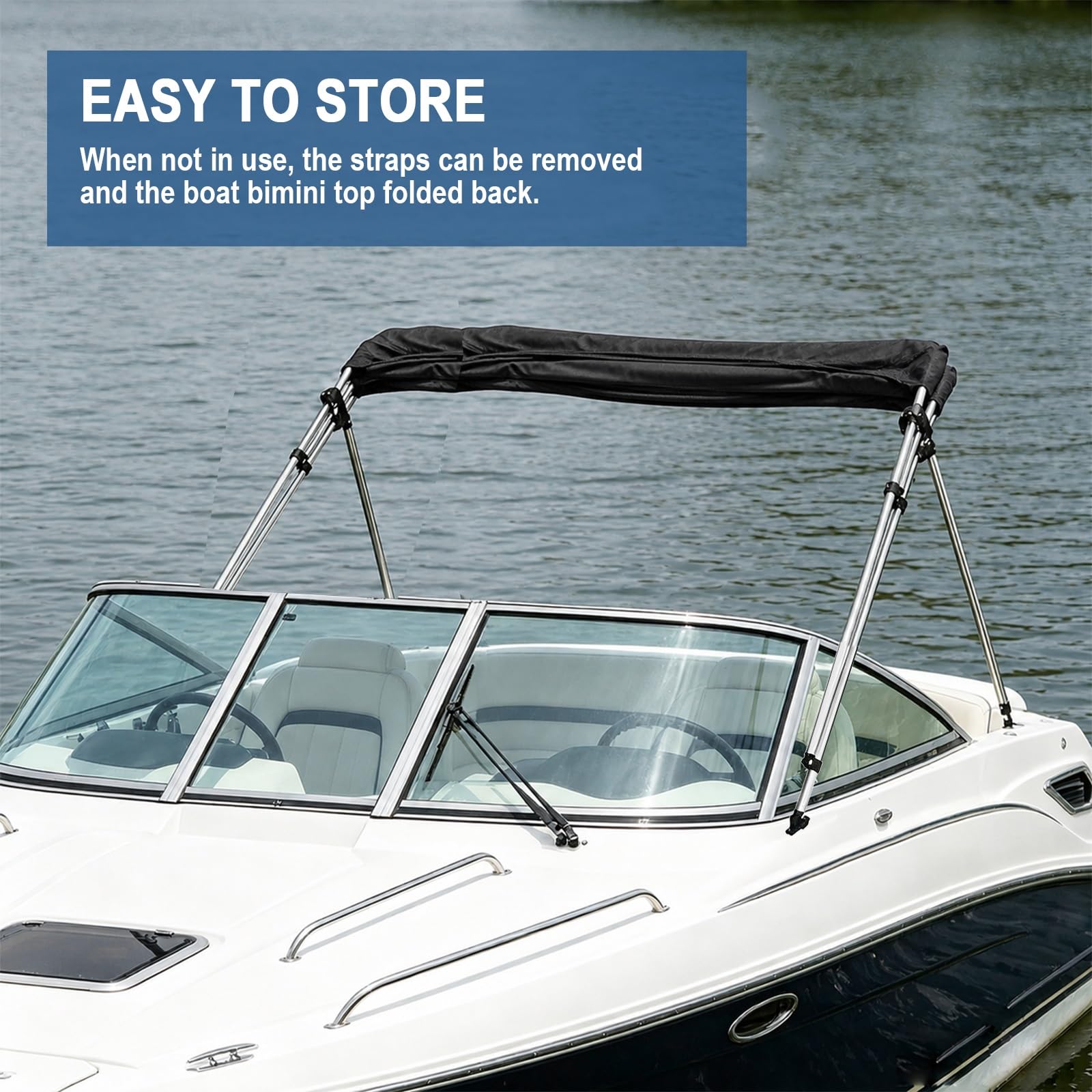 Toldo Bimini para Barco, Bimini para Barcos, Toldo Barco para Estructura 4 Arcos, Oxford 600D, 244 cm, Negro(173cm/68 in)