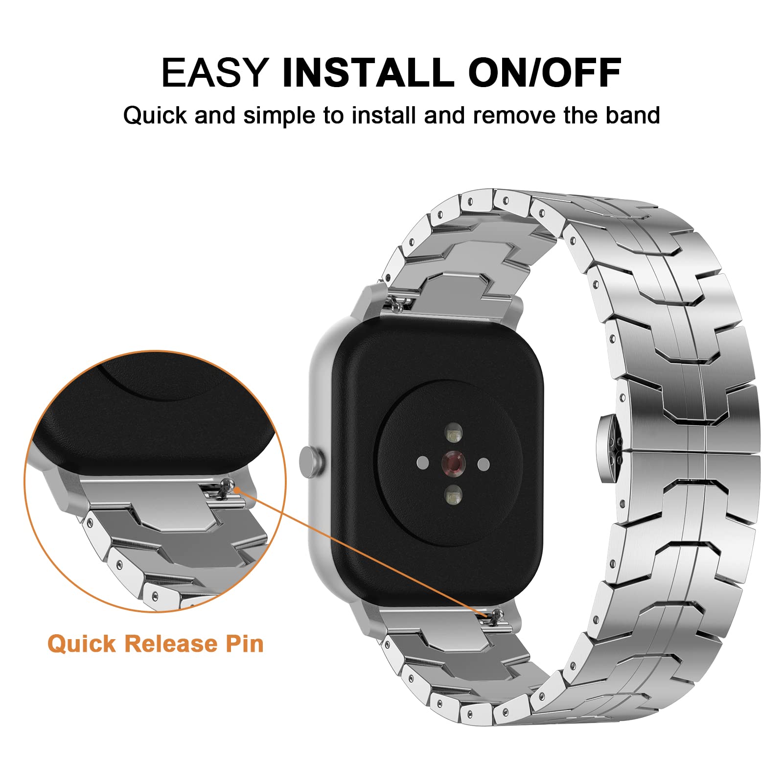 Cinturino per Amazfit GTS, 20mm Cinturino in Acciaio Inossidabile in Metallo Cinturino per Amazfit Active, Amazfit GTS 2, GTS 2 Mini, GTS 3, GTS 4, GTS 4 Mini, Amazfit Bip, Bip U Pro, Bip 3, Bip 3 Pro
