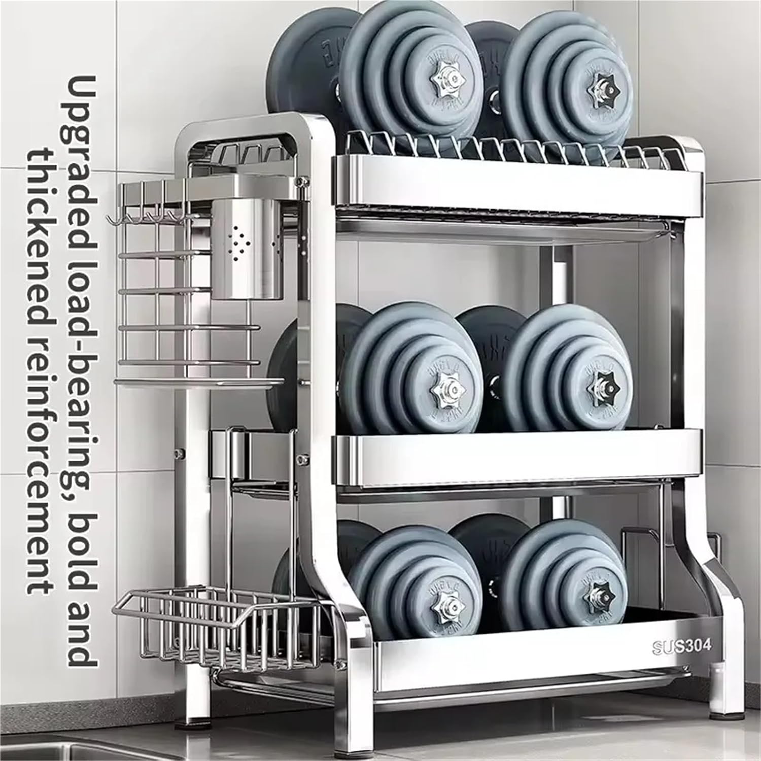 Stainless steel kitchen shelf Bowl and plate drain rack Storage Box Bowl Cabinet dish drying rack kitchen organizer(2 layers 40cm)
