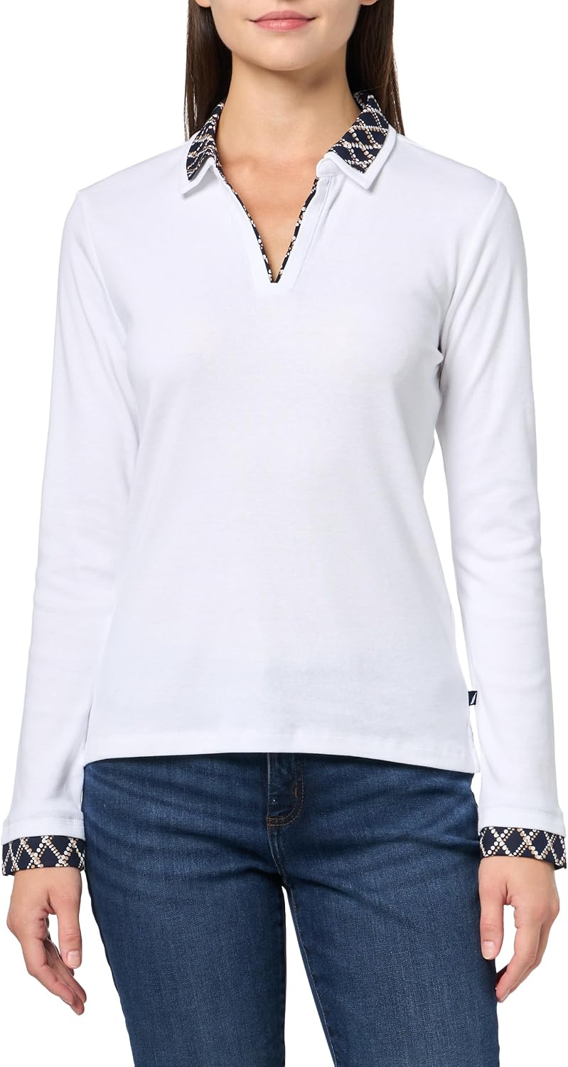 Nautica Women's Double Collar Long Sleeve V-Neck Twofer Johnny Collar Knit Top