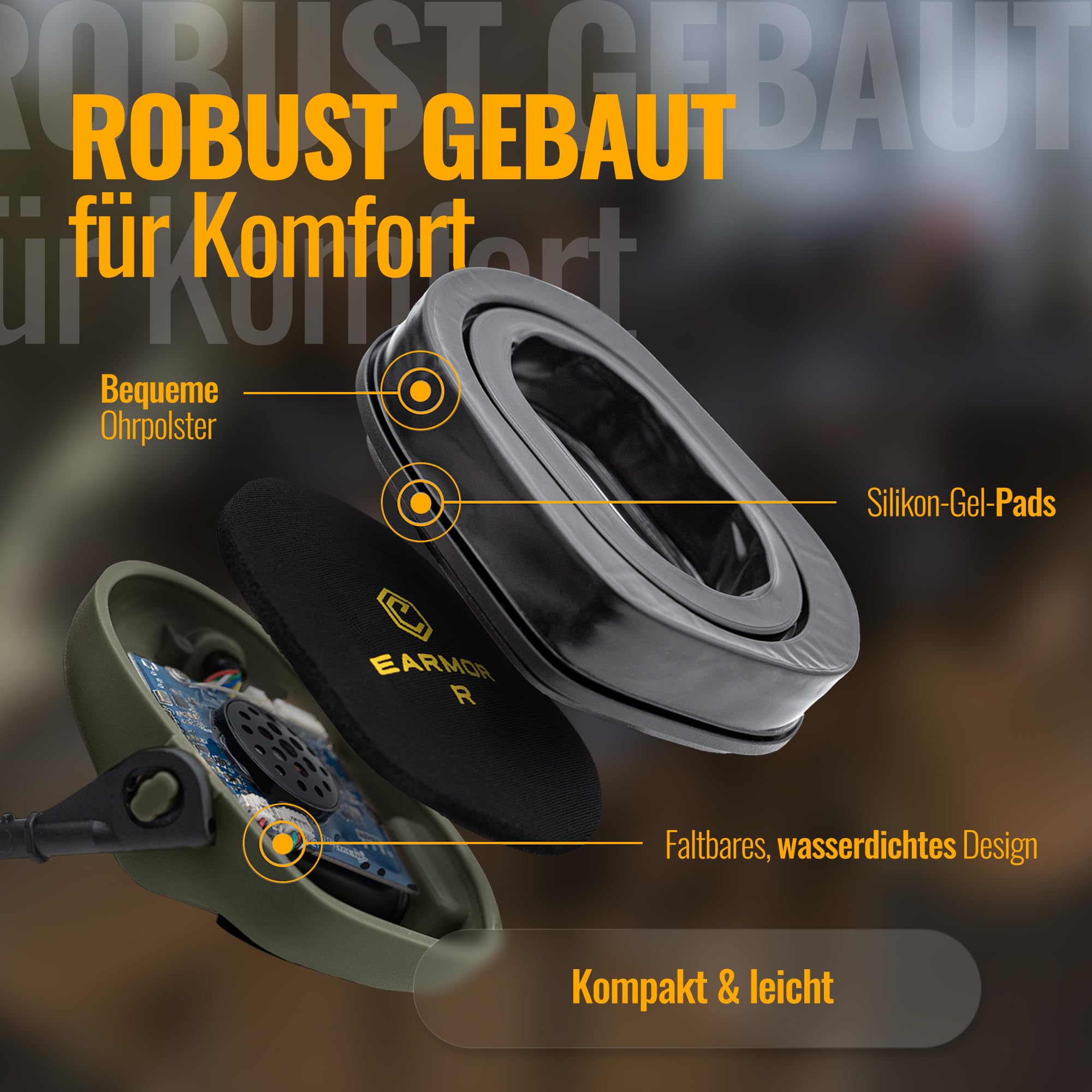 Earmor M32 Plus Elektronisches Helm-Headset – Gehörschutz mit Mikrofon & Klangeinstellung – IPX5 Wasserbeständig, Helmkompatibel für Outdoor-Aktivitäten (Grün)