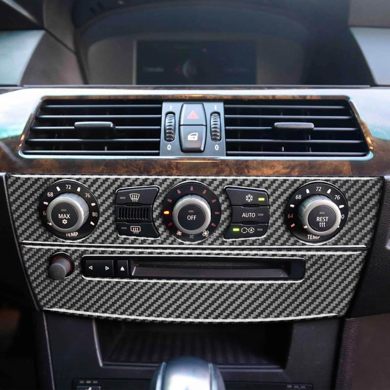 Real Carbon Fiber Decal for BMW E60 E61 5-Series M5 Sedan Touring 2004-2010 2005 2006 2007 2008 2009 Accessories Car Center A/C Console CD Panel Sticker Kit Decorative 2pcs Style B Black