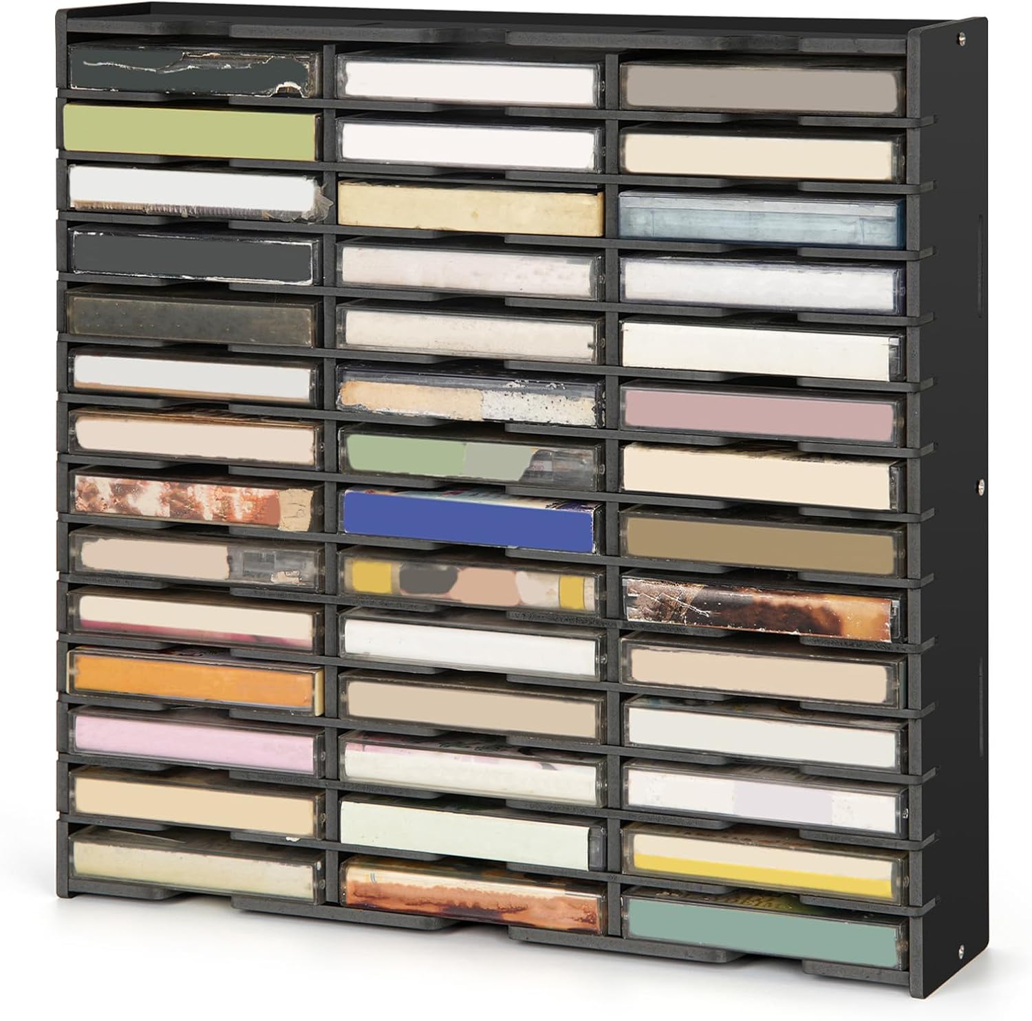 42-Slot Cassette Tape Storage Organizer Rack, Wall Mount Cassette Tape Holder, Audio Cassettes Display Shelf, Ideal Gift for Cassette Collectors, Black