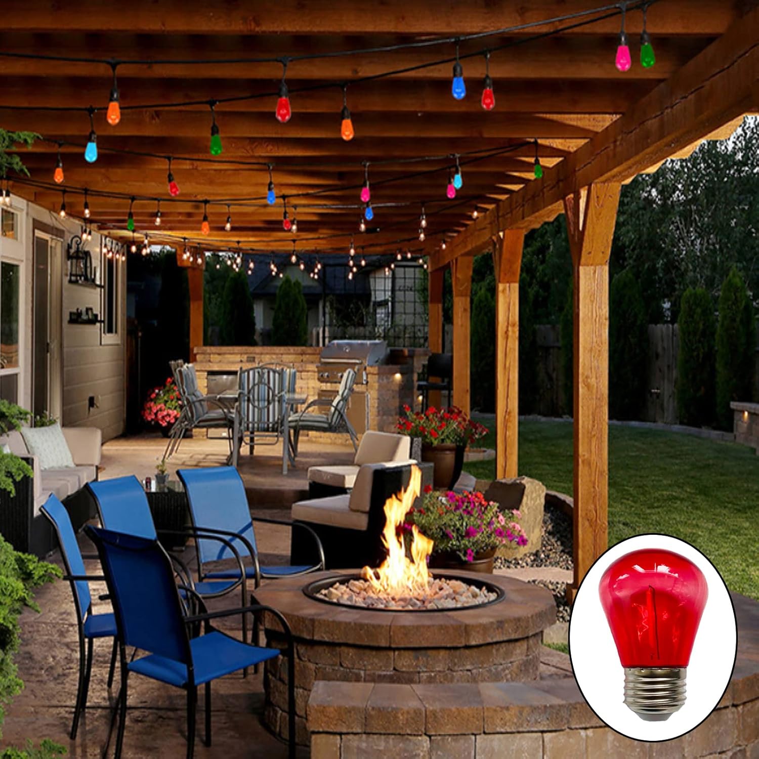 Lxcom Lighting S14 Red Christmas Replacement Bulb 1W Vintage LED Edison Bulbs E26 Medium Base Decorative Vintage Filament String Lights for Patio Outdoor Light Bulbs, 16 Pack(Red)