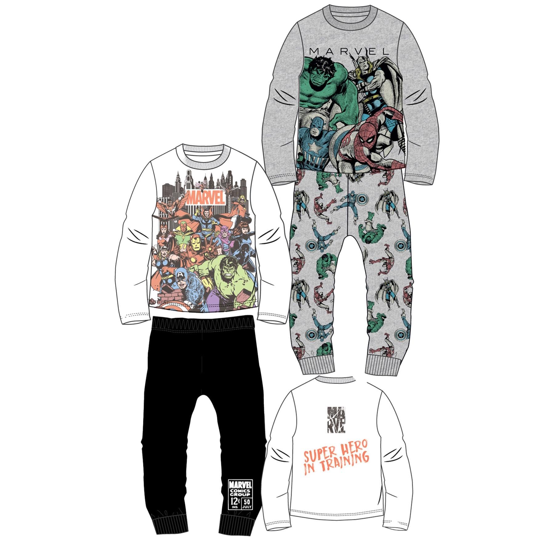 Marvel Conjunto de pijama Heroes Kids | 2 unidades de Spiderman, Miles Morales, Spidey y sus increíbles amigos y Vengadores | Ropa de dormir suave y duradera para niños y niñas | Tallas 5-14 años