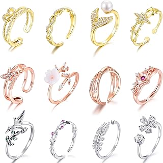 TAMHOO 9/12/15/16 Pcs Open Rings Set for Women with Sparkling Cubic Zirconia- Finger Rings