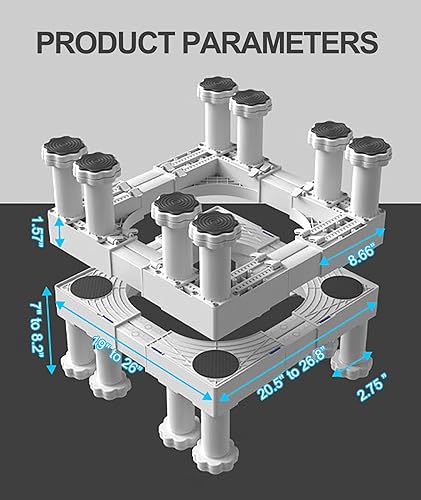 Miniatura 9 de QIUTAHOSO Mini soporte para nevera, pedestal de lavadora, altura de 7 a 8.2 pulgadas, soporte ajustable para lavadora y secadora con 8 pies fuertes,