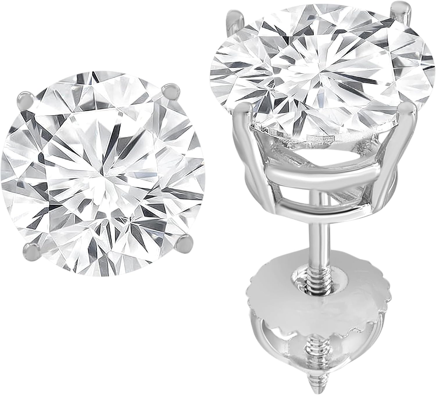1.00 to 6.50 Carat Solitaire Diamond Earrings for Women | Round Cut Lab Grown Diamond Studs | 14K White Gold Earrings with Screw Back | Fine Jewelry for Her | Gift Box Included
