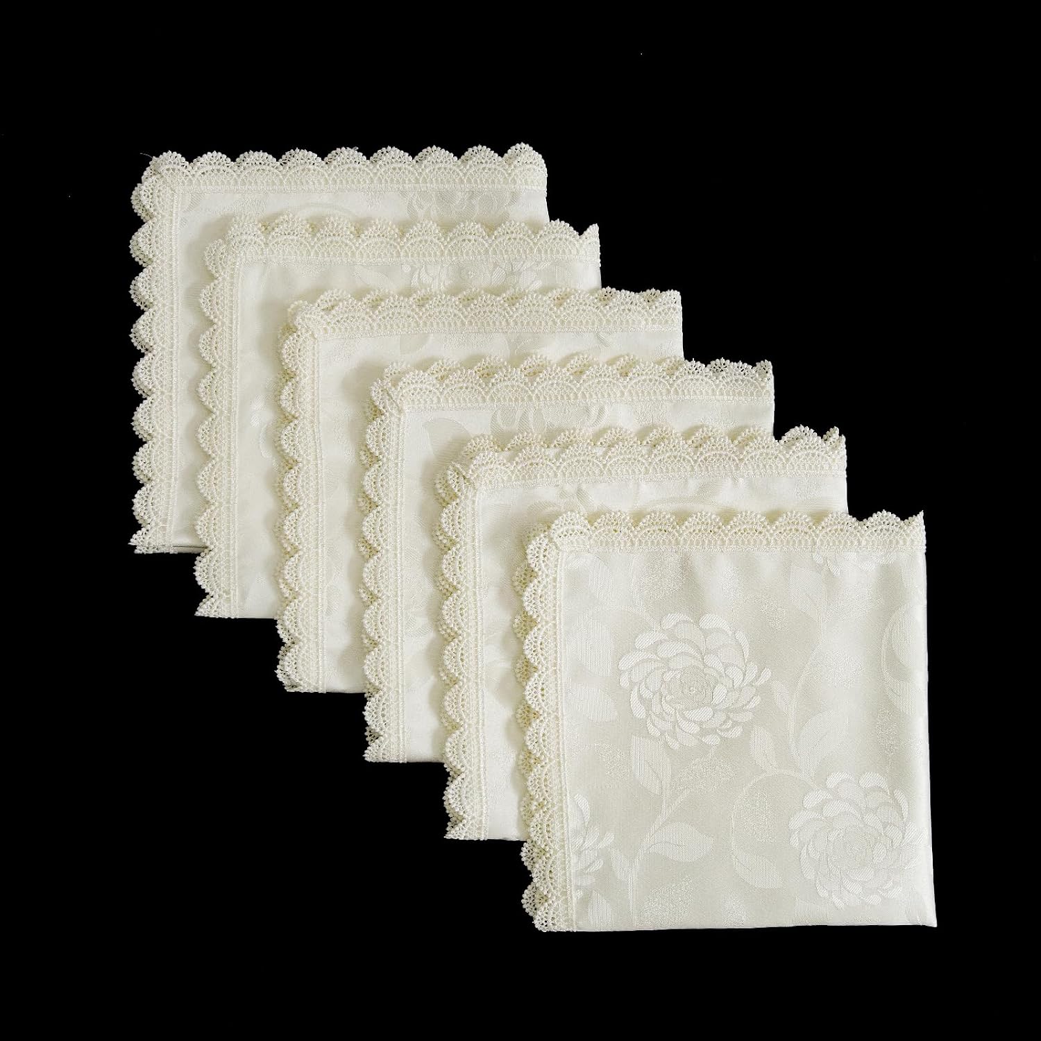GLORY SEASON Waterproof Spillproof Napkin with Lace Trim Washable Cloth Dinner Napkins 6 Pack 18X18 Inch,Reusable,Natural for Dinners,Parties Wedding and Everyday Use