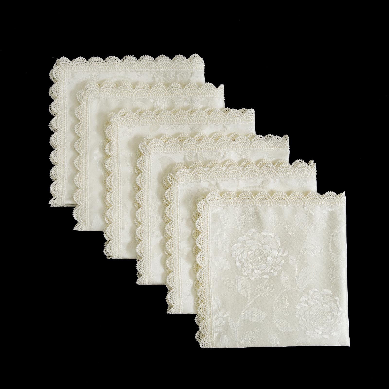 Glory Season Ivory Color Waterproof Spillproof Napkin With Lace Trim Washable Cloth Dinner Napkins 6 Pack 18X18 Inch,Reusable,Natural For Dinners,Parties Wedding And Everyday Use