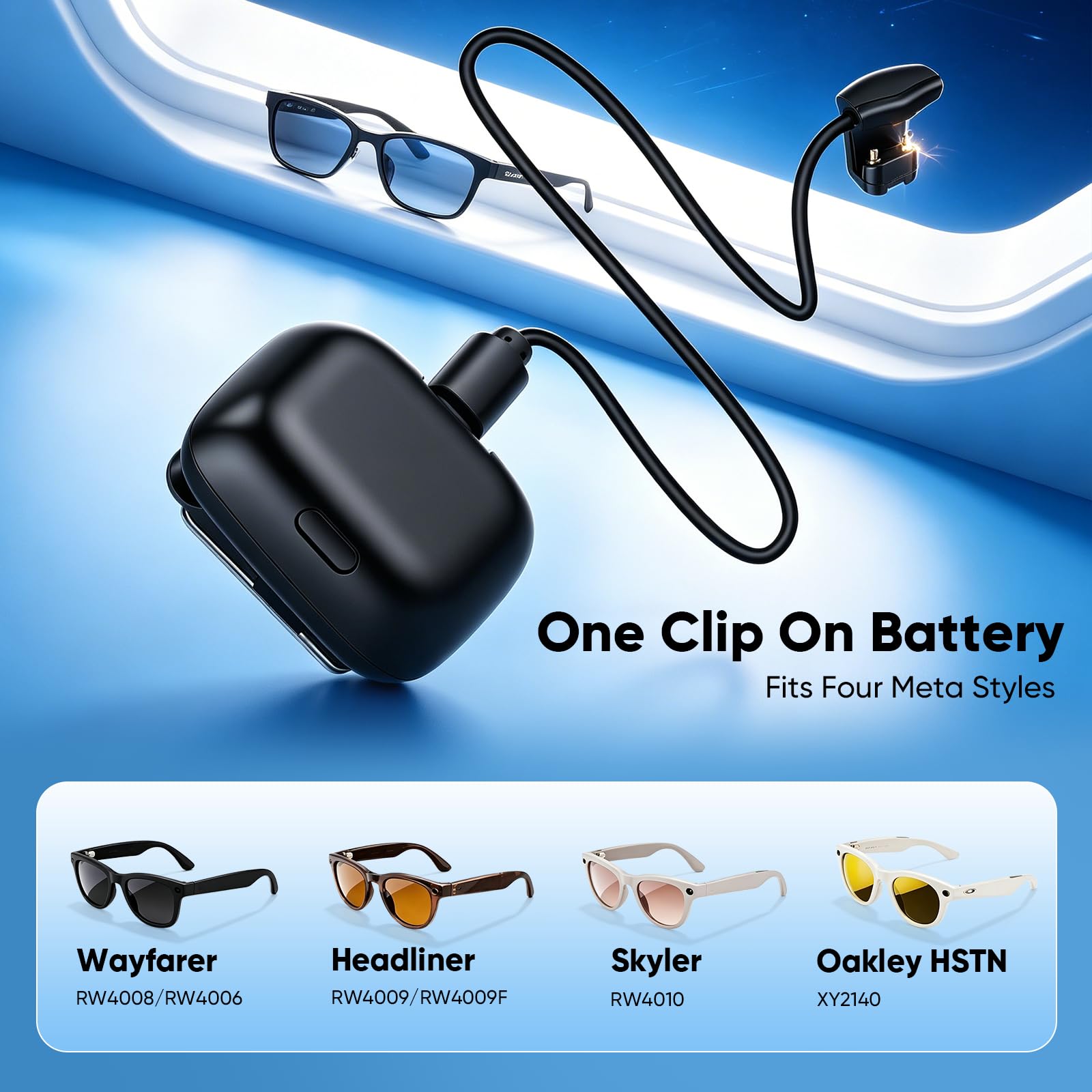 Caricabatterie portatile con batteria per occhiali intelligenti Meta-RayBan, Powerbank magnetico per Meta 1a e 2a generazione, compatibile con Head-Liner Way-farer Sky-ler (batteria singola