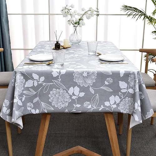 Vista 11 de Zobesta Mantel de vinilo beige para mesas rectangulares de 102 x 55 pulgadas, mantel de plástico de PVC, impermeable, mantel rectangular de vinilo