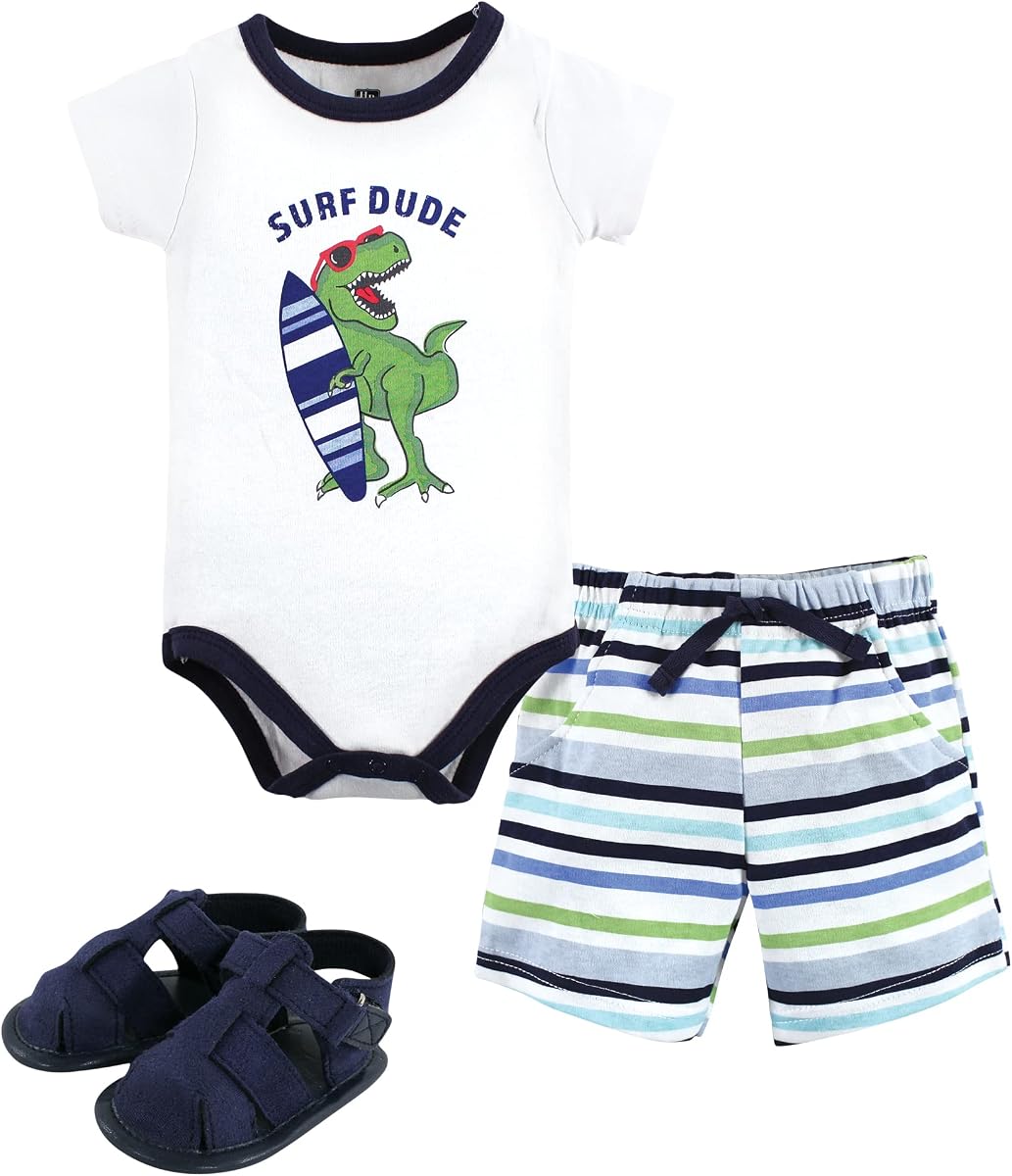 Hudson Baby Conjunto de mono, pantalones cortos y zapatos de algodón unisex para bebé