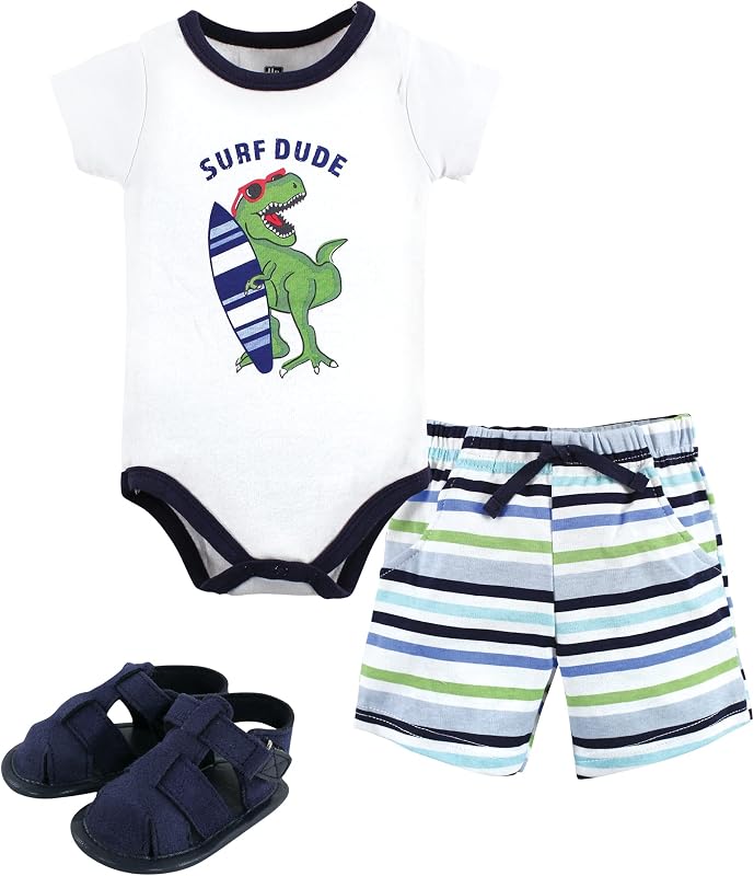 Hudson Baby Conjunto de mono, pantalones cortos y zapatos de algodón unisex para bebé