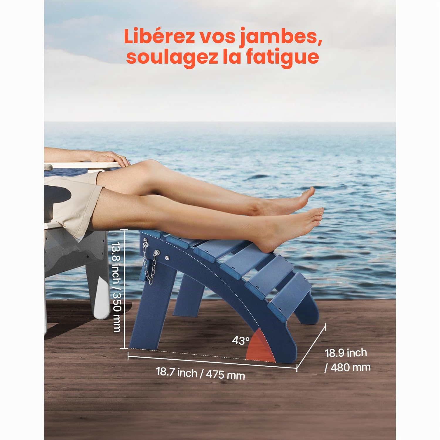 VEVOR Repose-pieds Pliable Adirondack, 475x480x350 mm, Lot de 2, PEHD, Résistant aux Intempéries pour Chaise Adirondack, Montage Facile, pour Extérieur, Porche, Piscine, Pelouse, Arrière-cour, Bleu