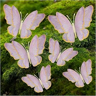 14" Large Butterfly Decorations for Birthday Party, Wedding, Nursery |3D Gold Butterflies Theme for Wall Decor, Table Toppers, Backdrop, Room (Purple)