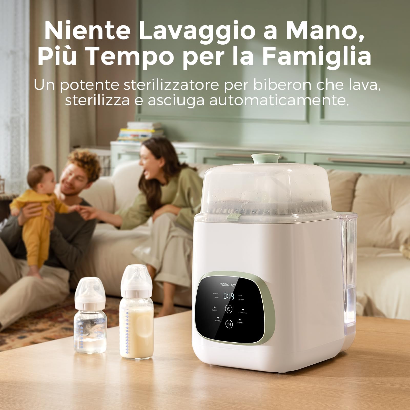Momcozy KleanPal Pro Sterilizzatore per biberon elettrico 3 in 1: Lavaggio, Sterilizzazione e Asciugatura per Biberon, Parti del Tiralatte, Tettarelle – Macchina Tutto in Uno per la Cura del Neonato
