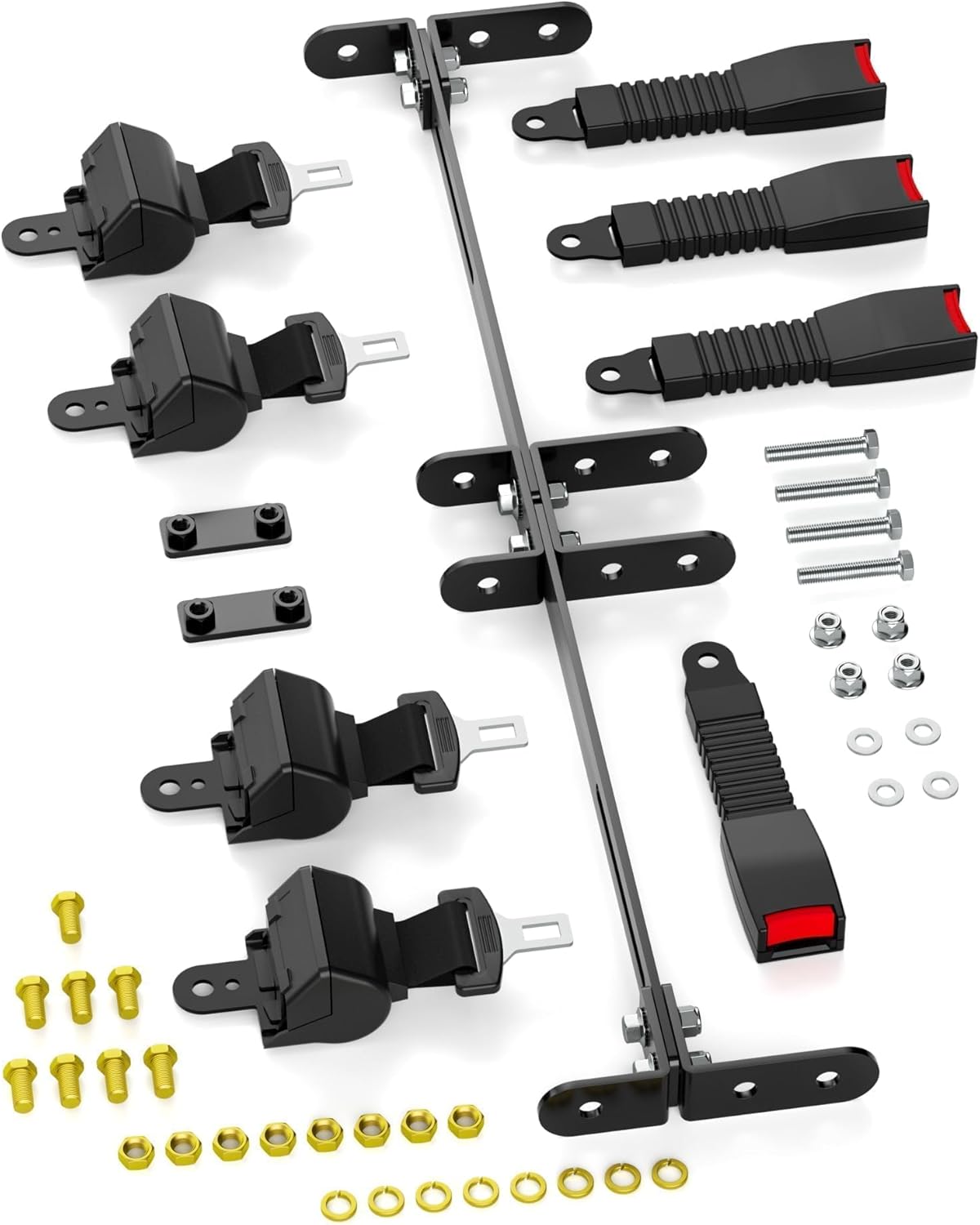 Golf Cart Seat Belt with Bracket, Universal Retractable Seat Belt Bracket Kit, Upgrades Seatbelts 4 Passenger (2+2) Suitable for Yamaha EZGO TXT RXV Club Car DS