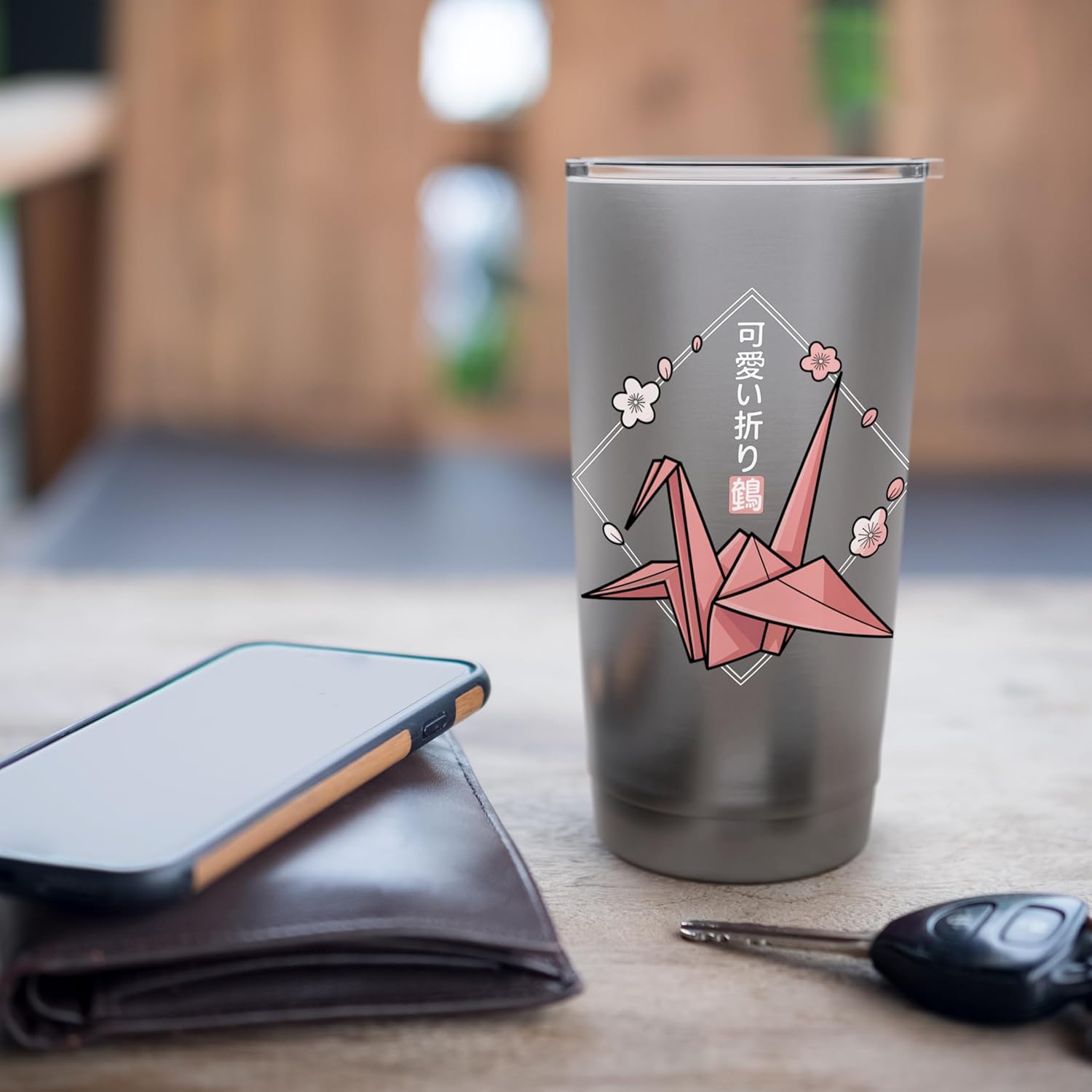 Minimal Origami Crane - Kawaii Orizuru Origami Stainless Steel Insulated Tumbler
