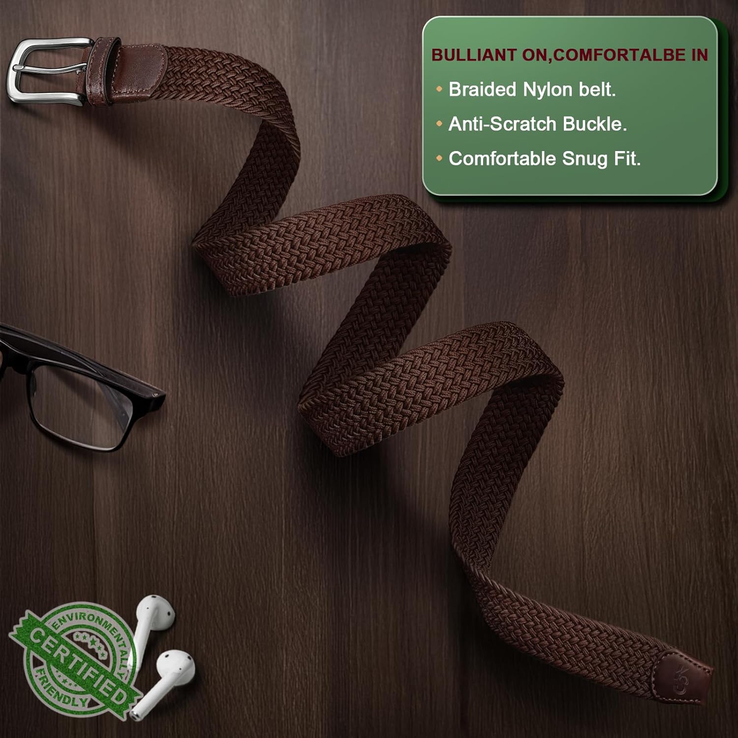 KEMISANT Men Belt-Stretch Woven Braided Belt For Gift Men Golf Casual Jeans Dresses with Nylon Canvas 1 3/8" - Image 2