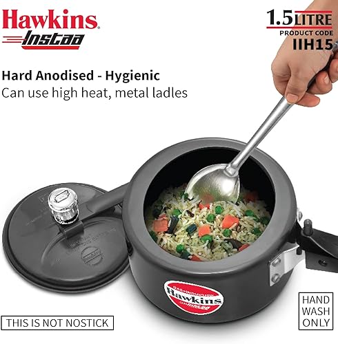 Miniatura 3 de Hawkins Olla a presión Instaa de 1,5 litros, cocina de tapa interior de inducción, cocina anodizada dura de cuerpo alto, mejor cocina negra, negro