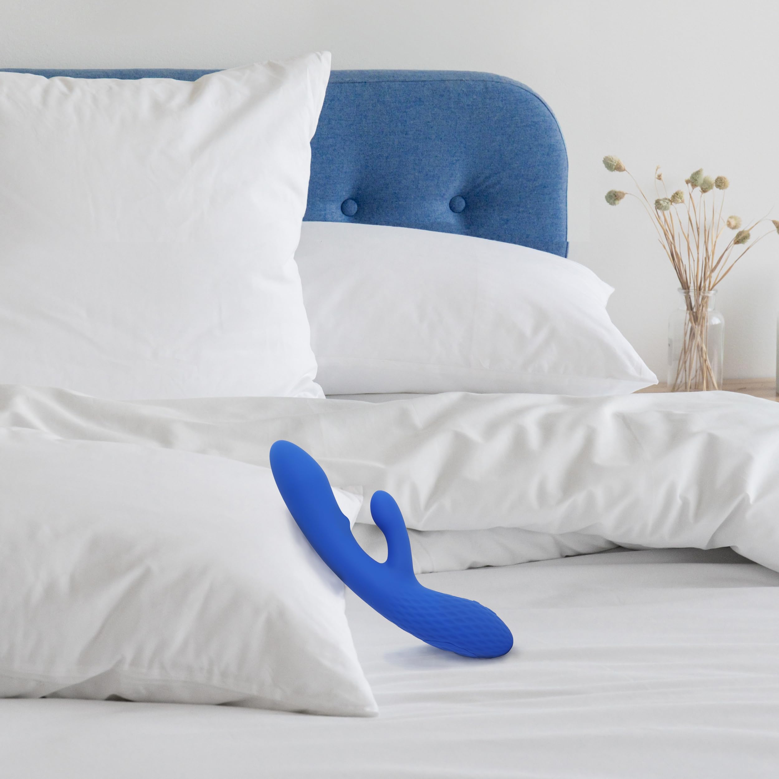 plusOne Luxe Rabbit Vibrator, 10 Modes, 5 Stroking, Blue | Dual Motor Stimulation, Body-Safe Silicone, 100% Waterproof, USB Rechargeable Vibration Massager