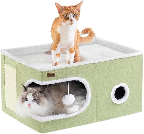 Miniatura 7 de Cama para Gatos de Interior Casa Cubo, Camas de Cueva para Gatos Cubierta y Muebles con Almohadilla Rascadora y Tienda Refugio, Lindo Condominio Gris