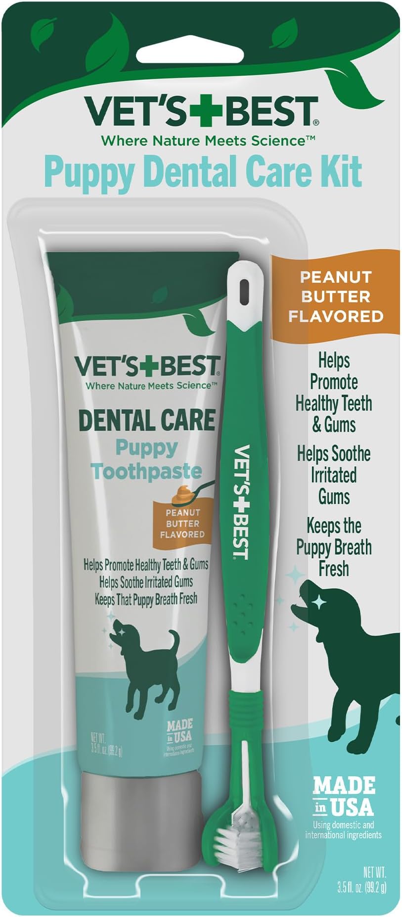 Vet's Best Puppy Dental Kit - Toothbrush & Toothpaste for Puppies - Dog Tooth Brushing Kit - 3.5 Ounces