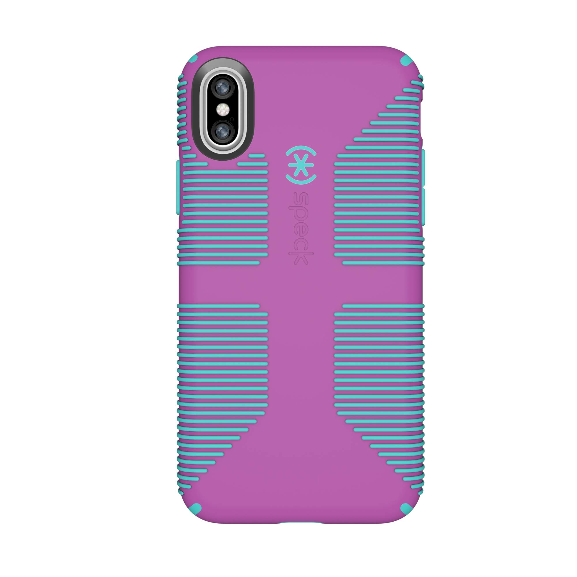 speck products candyshell grip cell phone case for iphone xs/iphone x - beaming orchid/mykonos blue