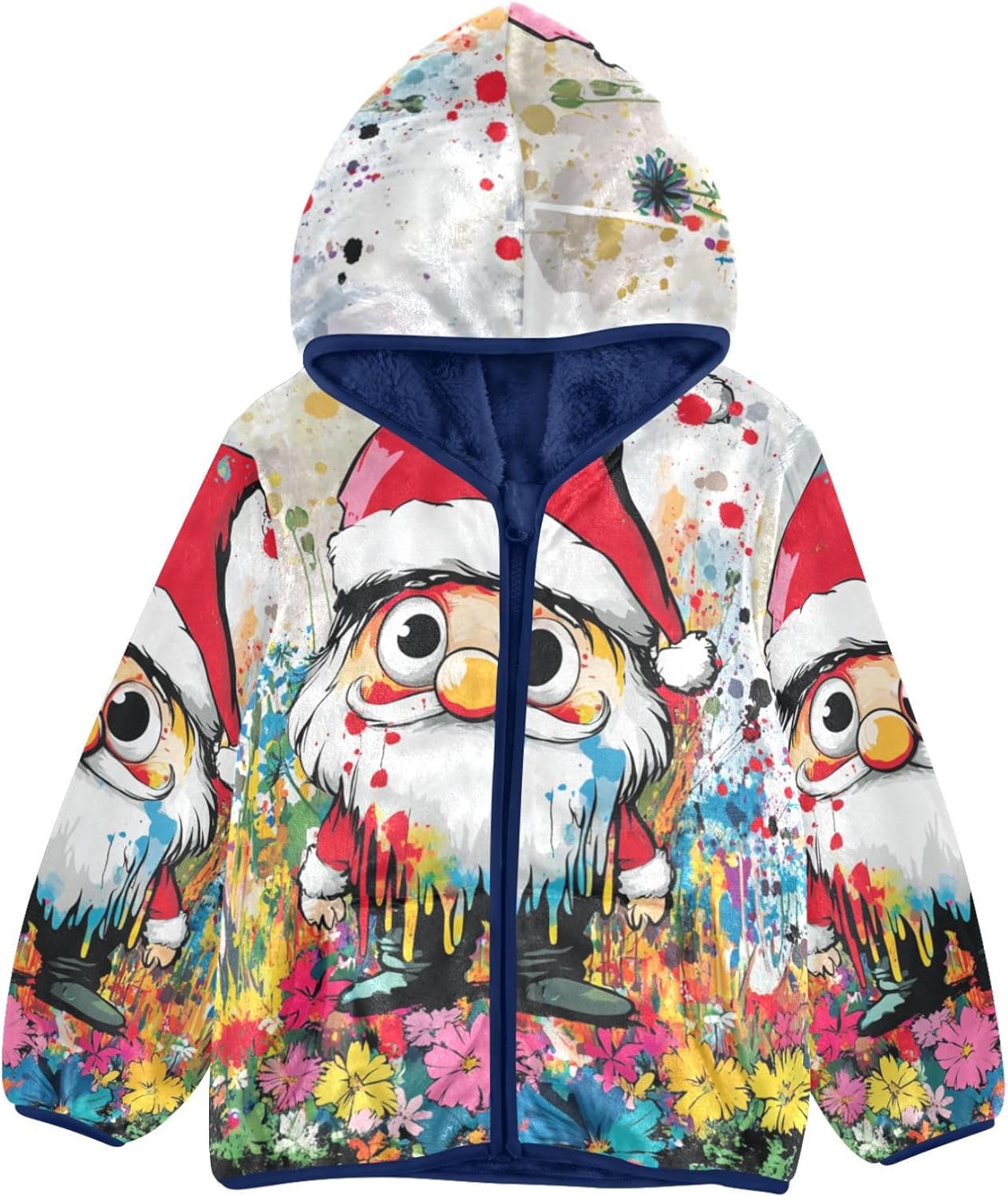 KLL Chic Gnome and Flowers Fleece Jacket Toddler Boy Outerwear Jackets & Coats Navy Blue Baby Boy Hooded Fleece Jacket