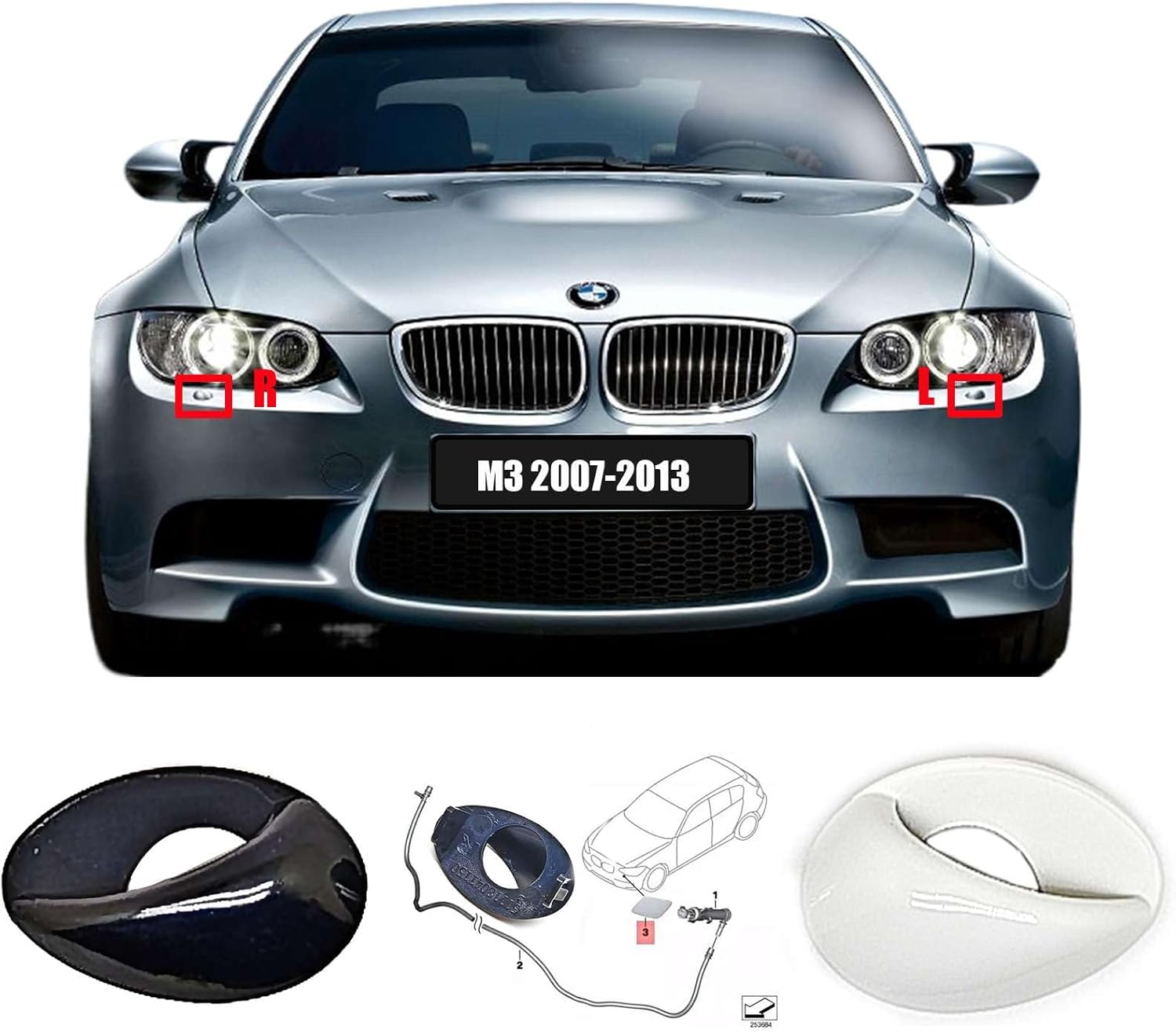 Headlight Washer Cover for 07-13 BMW M Series Fit M3 E90 4door E92 2door Coupe E93 Convertible 2007 2008 2009 2010 2011 2012 2013 Cleaning N/S Headlamp Spray Nozzle