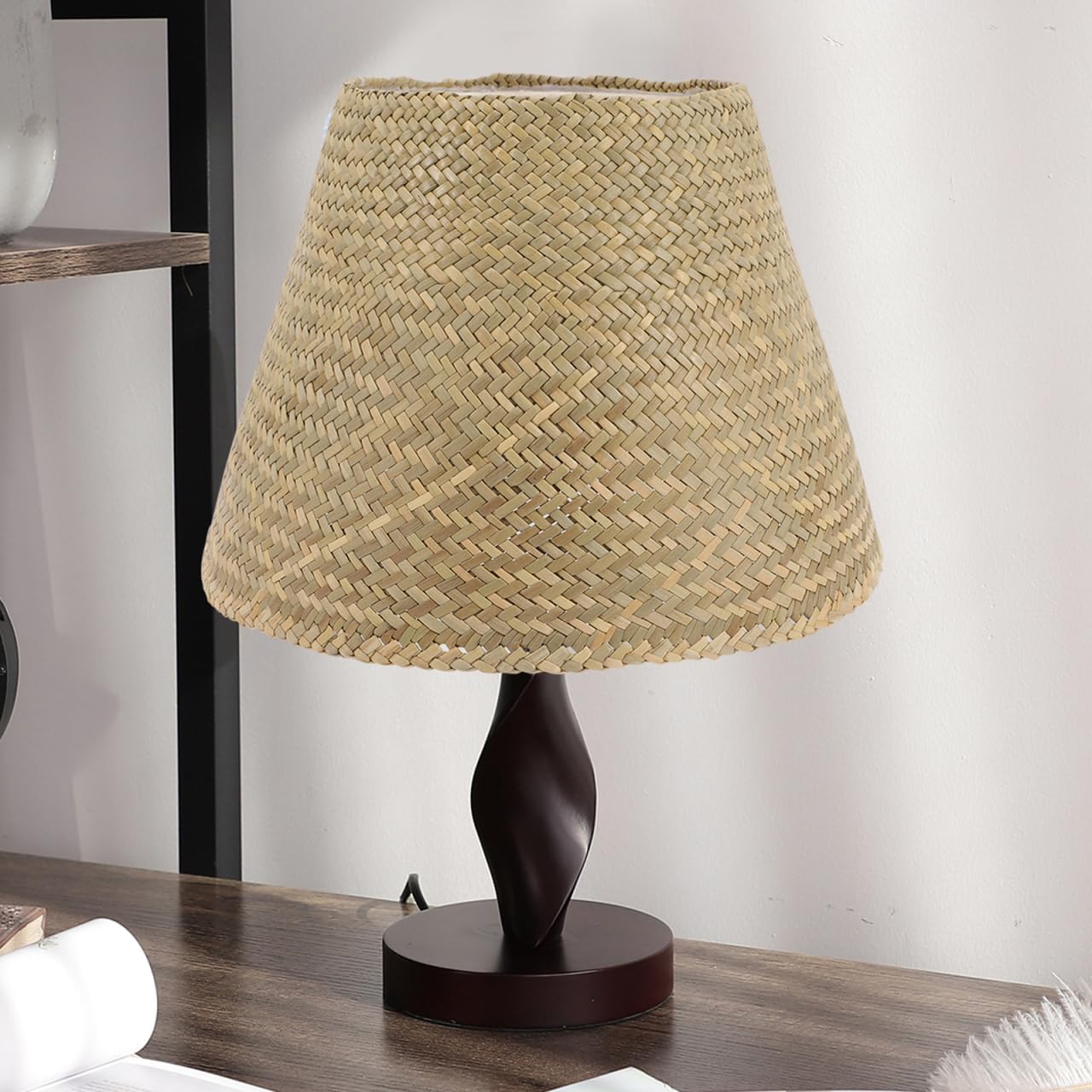 LIFKOME Woven Rattan Table Lamp Shade Vintage Style Lamp Cover for Home Decor Easy Installation for Living Bedroom Study Office Use