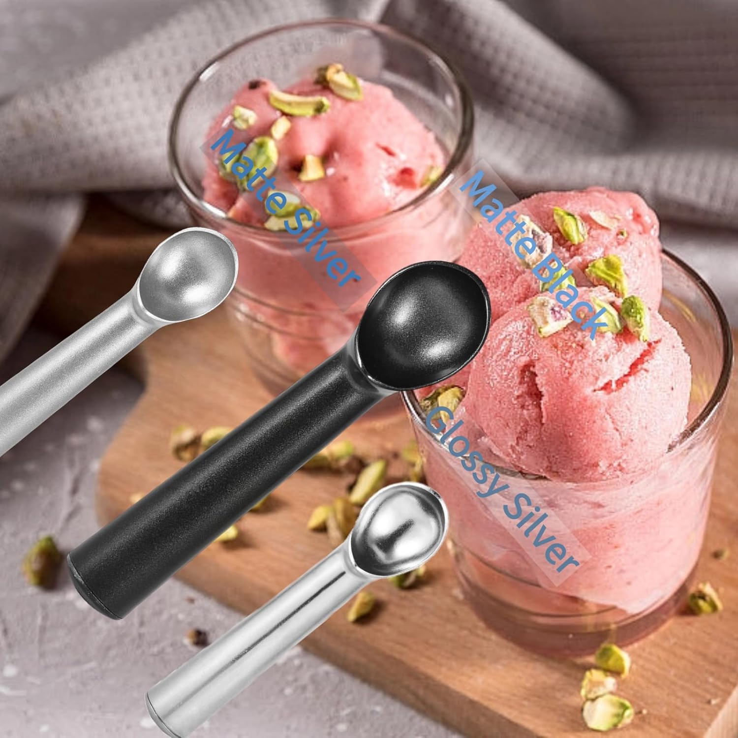 Ice Cream Scoop - Nonstick Anti Freeze Ice Cream Scoop Spoon, 7 inches Kitchen Tool for Gelato, Cookie Dough, Sorbet (Matte Silver)
