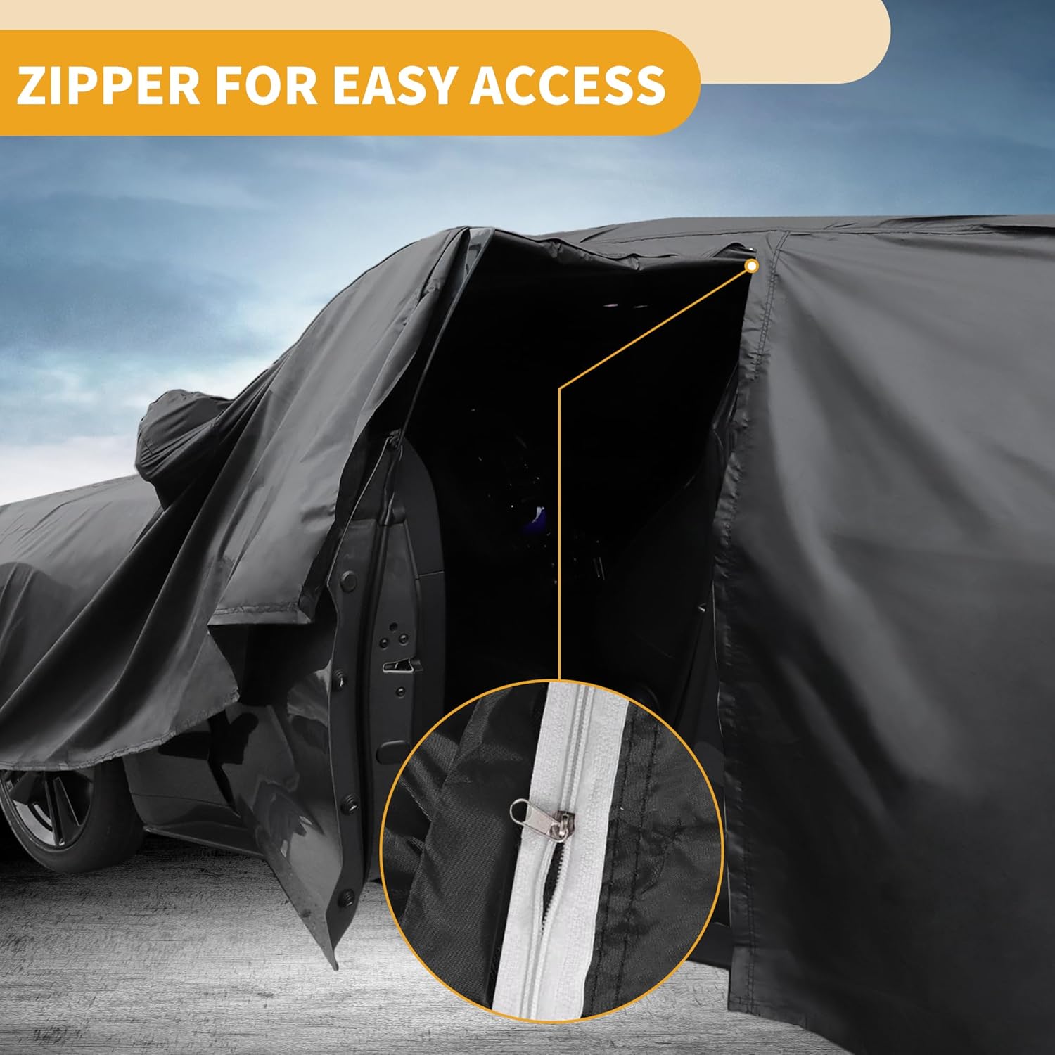 Car Cover Waterproof All Weather Sun Rain Protection Full Exterior Cover for Lincoln Corsair 190T-PU Black with Left Side Zippers