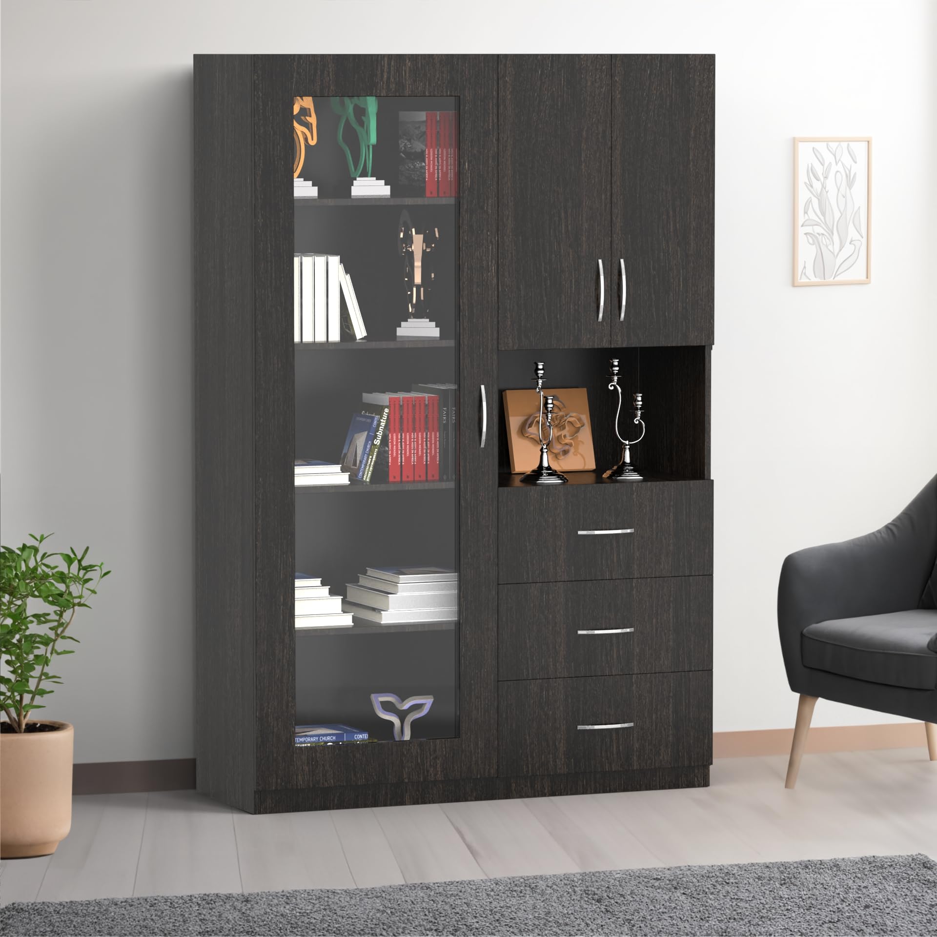 NEEHV HOME Wooden Olivia Bookshelf with Door for Living Room | Bed Room (Wenge, 40 X 120 X 180)-image-16