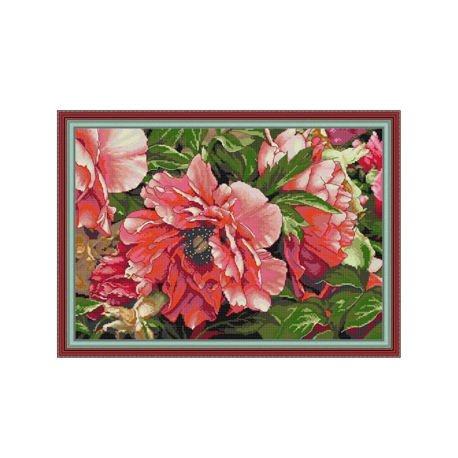Point de Croix Pivoine 14ct avec Toile Imprimée Facile à Broder