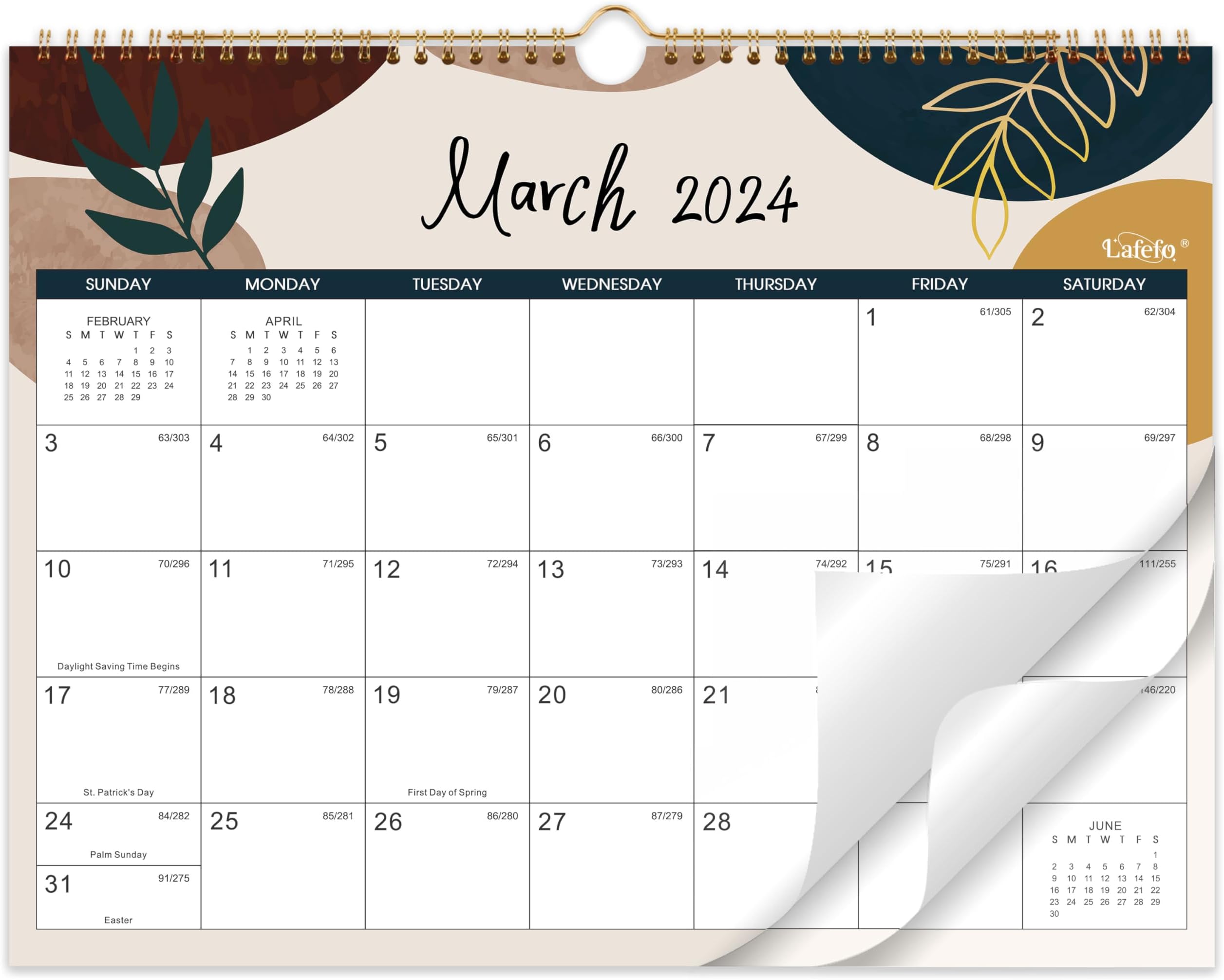 Calendar 2024-2025 - MAR 2024 - AUG 2025, 18 Monthly Calendar 2024-2025, 14.5" x 11", Twin-Wire Binding + Hanging Hook + Thick Paper + Unruled Blocks, Wall Calendar with Julian Dates, Colorful Lump
