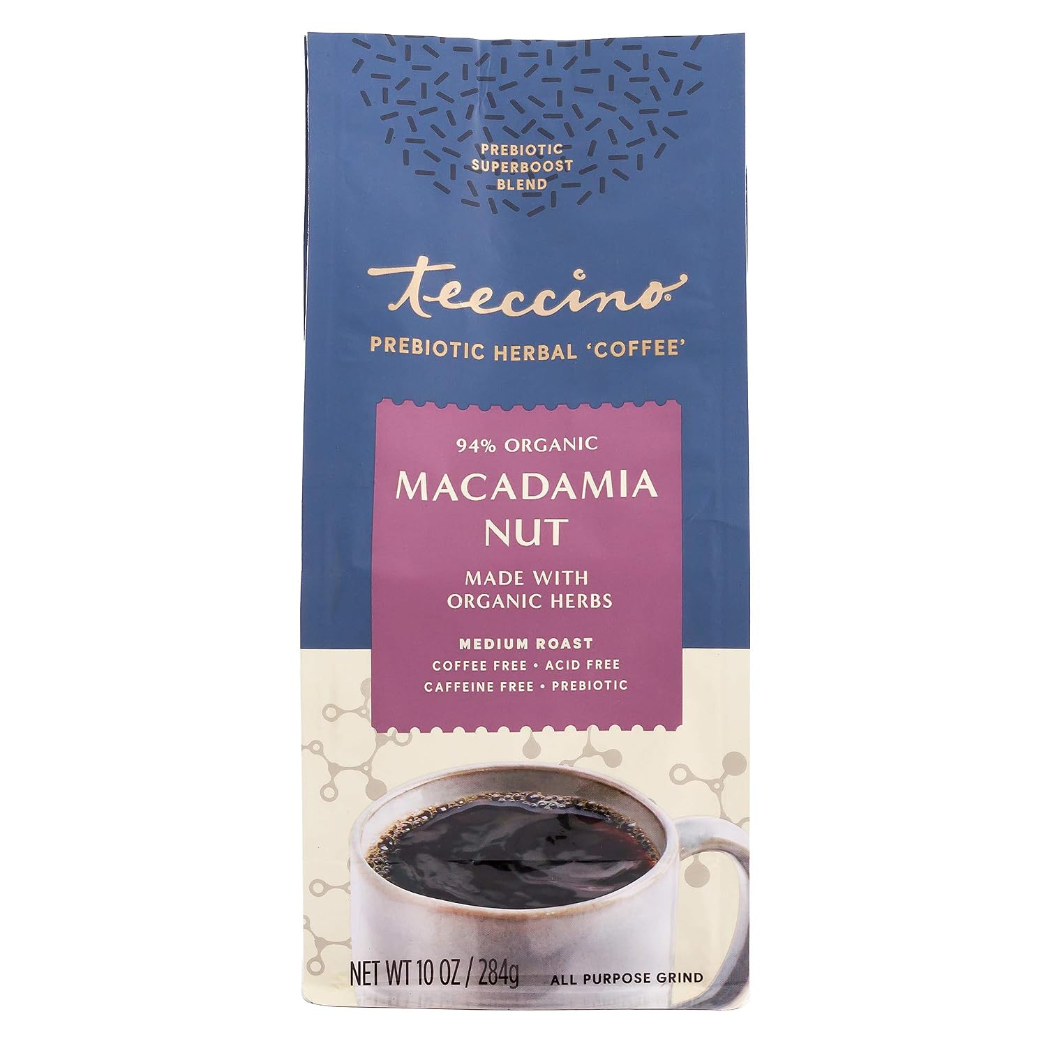 Teeccino Macadamia Nut Prebiotic SuperBoost™ Coffee Alternative - Support Your Probiotics with Caffeine-Free Herbal Coffee Featuring 3 Vegan Prebiotics for Good Gut Health & Regularity, 10 Ounce