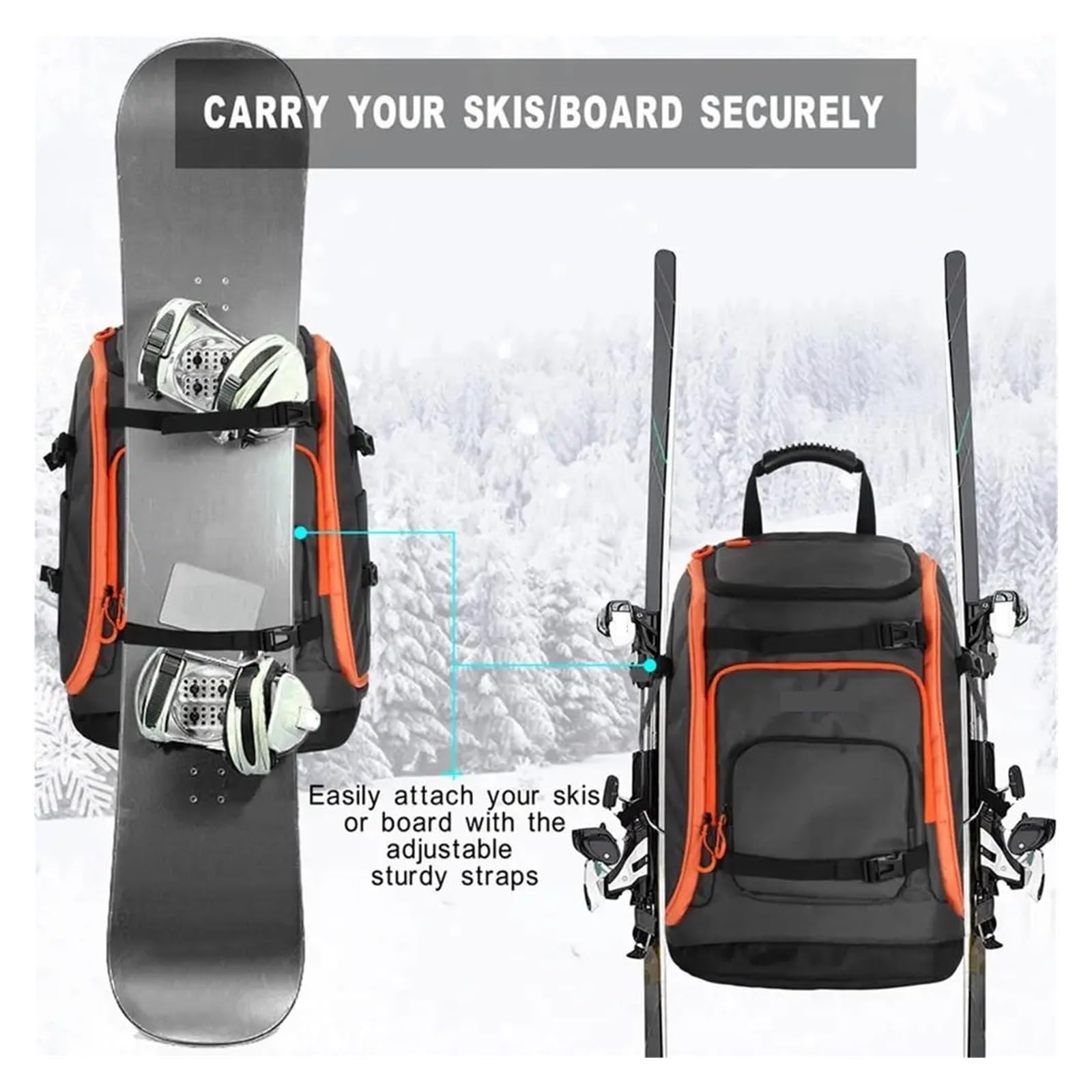 Skischuh-Tasche, 65 l, Skischuh-Reiserucksack for Skihelm, Schutzbrille, Handschuhe, Ski, Snowboard-Zubehör für Helm, Skischuhe, Skibrille, Handschuhe